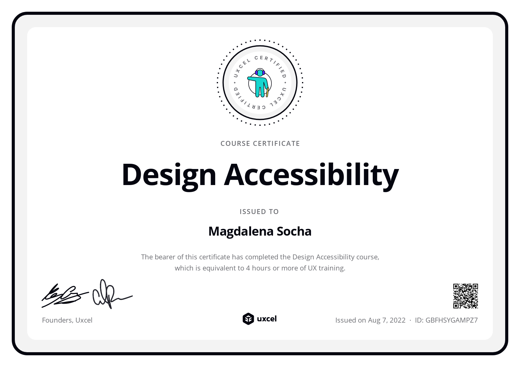 Magdalena Socha's certificate